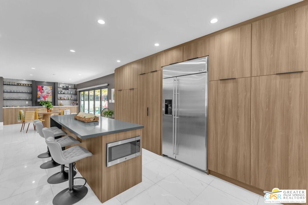 Dining room, Interior, Kitchen, Marble, Recessed Lighting, Stainless Steel Appliances, Wooden Walls