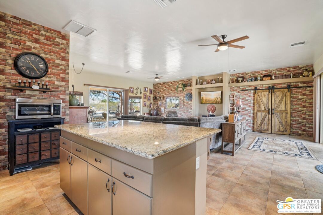 Interior, Kitchen, Recessed Lighting, Stone Walls