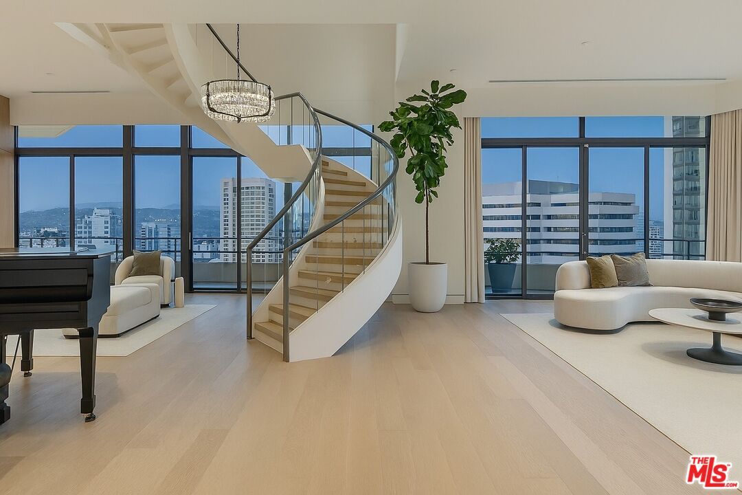 Chandelier, Interior, Living room, Pendant Lights, Piano, Water, Wood Texture Flooring