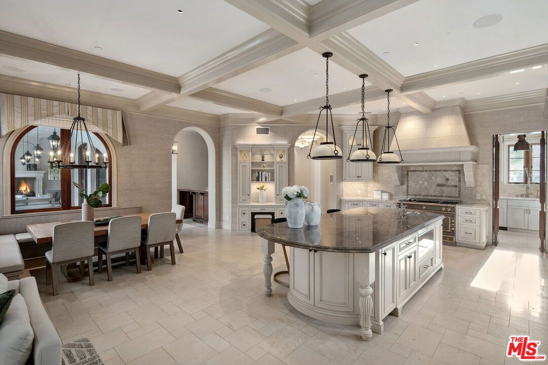 Chandelier, Dining room, Fireplace, Interior, Kitchen, Pendant Lights, Recessed Lighting, Stainless Steel Appliances