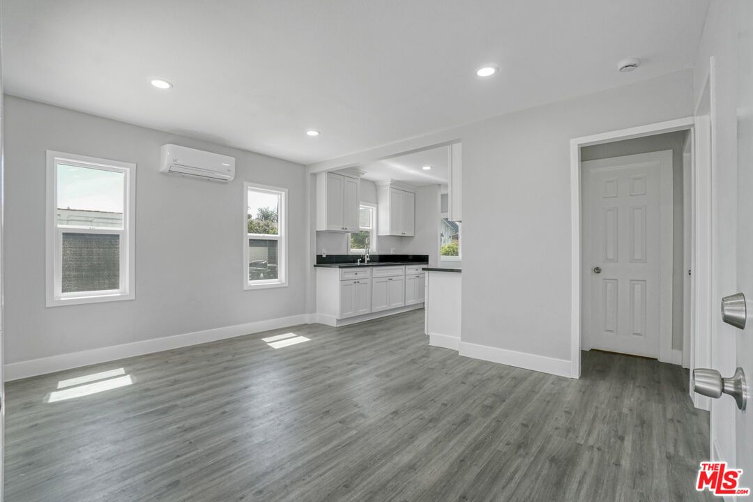 Empty room, Interior, Kitchen, Recessed Lighting, Wood Texture Flooring