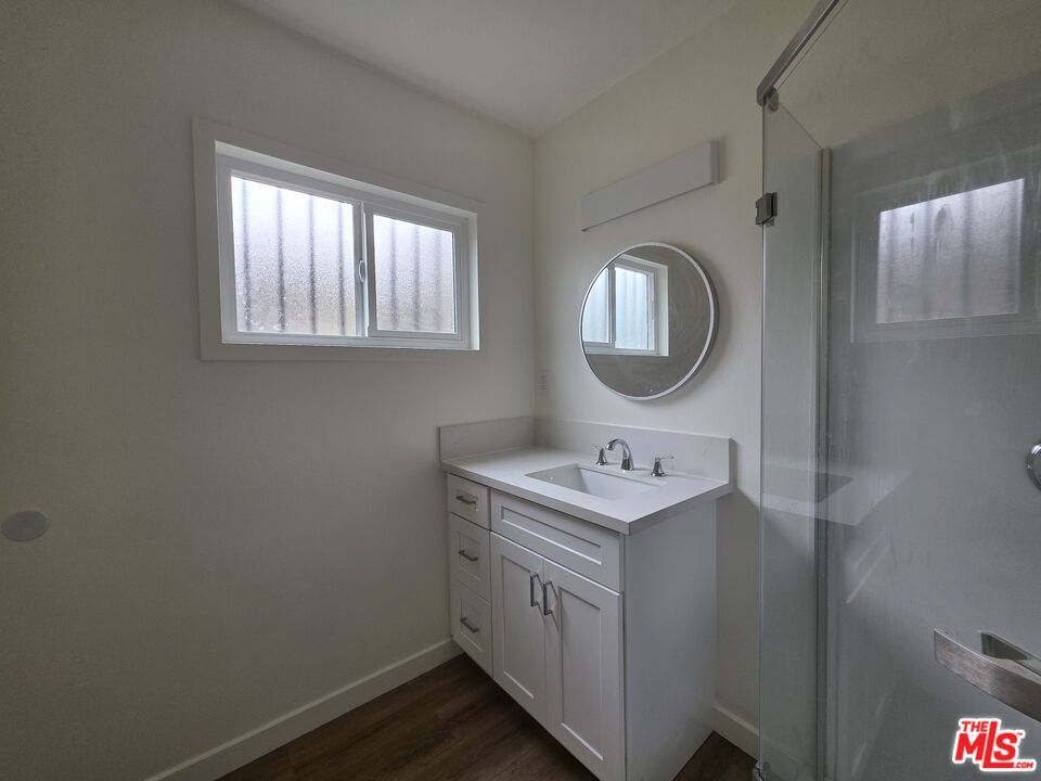 Bathroom, Glass Shower, Interior, Wood Texture Flooring