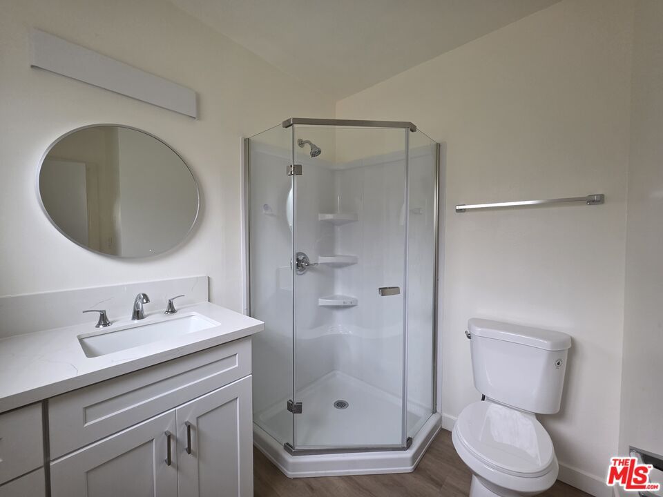 Bathroom, Glass Shower, Interior, Wood Texture Flooring