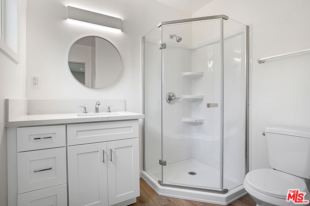 Bathroom, Glass Shower, Interior, Wood Texture Flooring