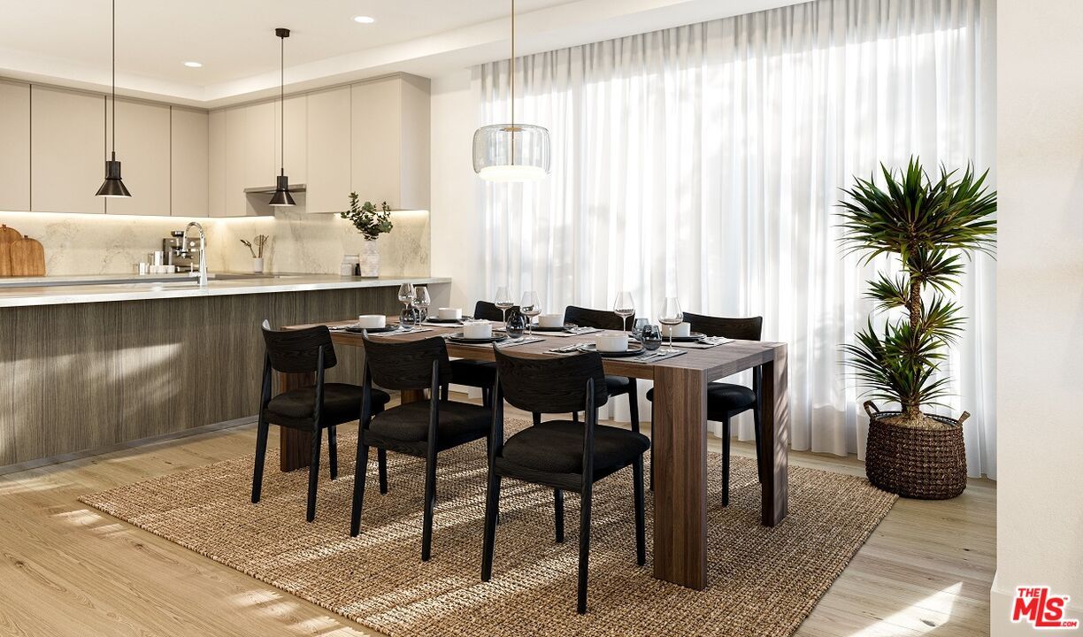 Dining room, Interior, Pendant Lights, Recessed Lighting, Wood Texture Flooring