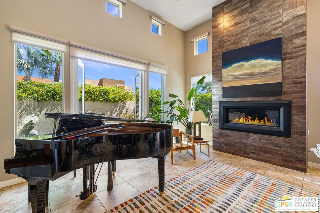 Fireplace, Interior, Piano, Recessed Lighting