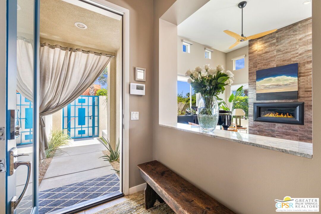 Fireplace, Interior, Recessed Lighting, Stone Walls