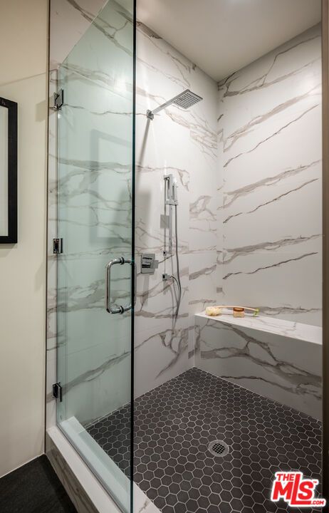 Bathroom, Glass Shower, Interior, Marble Walls, Recessed Lighting
