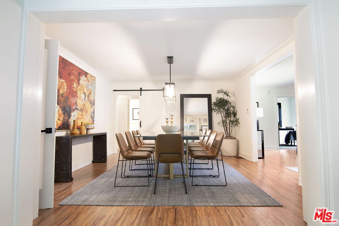Dining room, Interior, Pendant Lights, Wood Texture Flooring