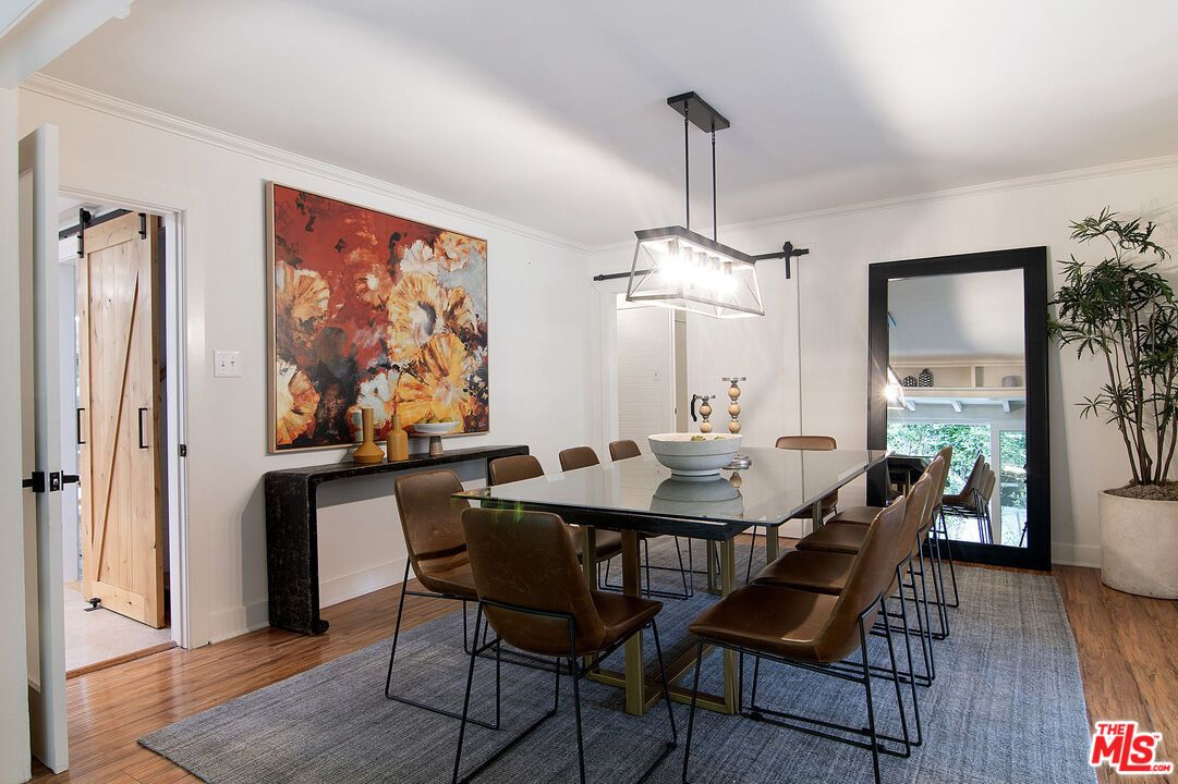 Dining room, Interior, Pendant Lights, Wood Texture Flooring