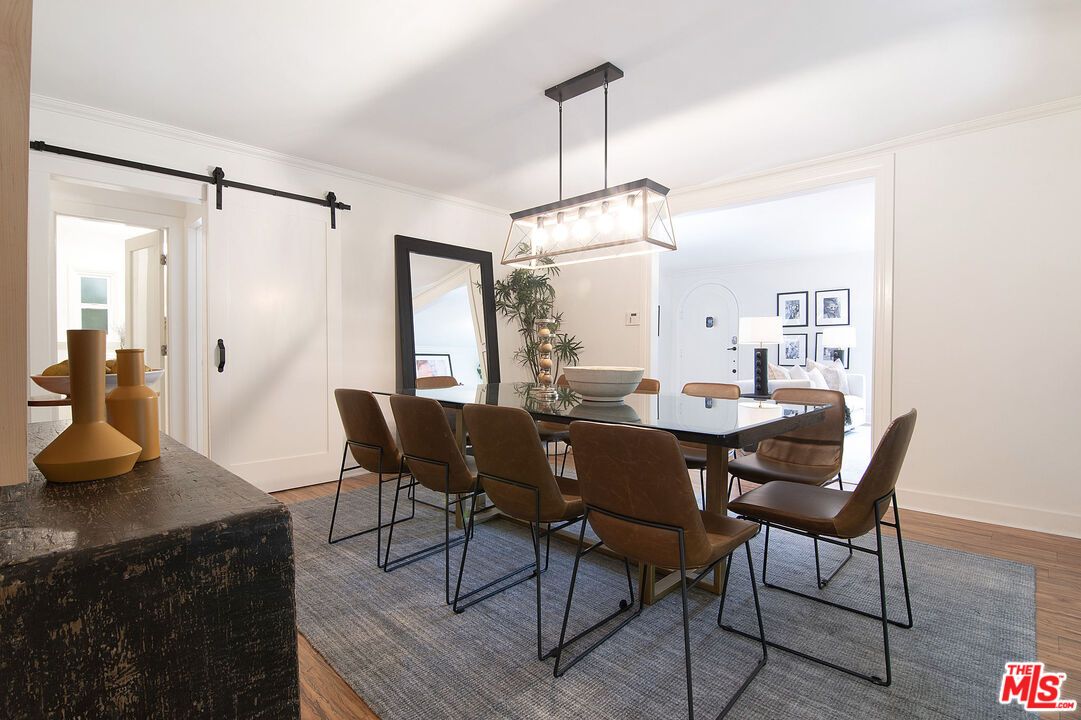 Dining room, Interior, Pendant Lights, Wood Texture Flooring