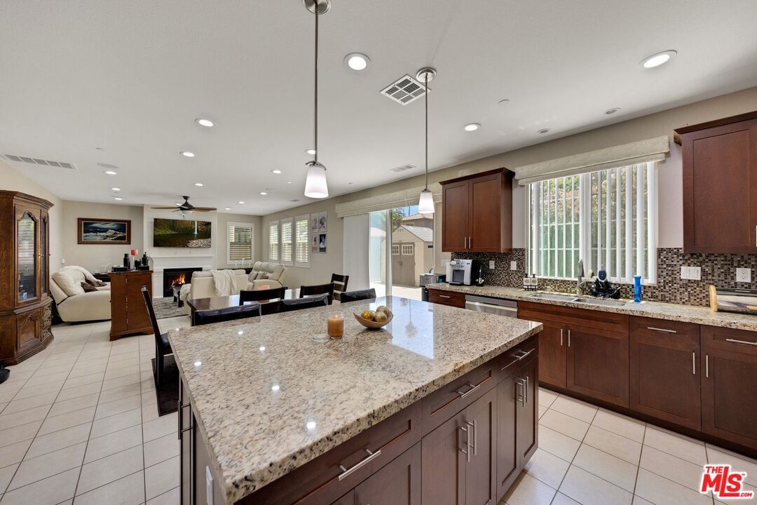 Dining room, Fireplace, Interior, Kitchen, Living room, Pendant Lights, Recessed Lighting