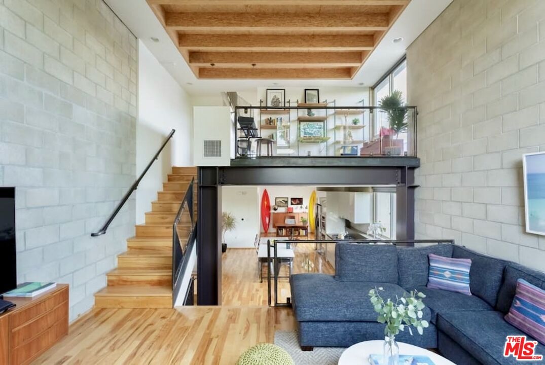 Interior, Living room, Recessed Lighting, Stone Walls, Wooden Beams, Wood Texture Flooring