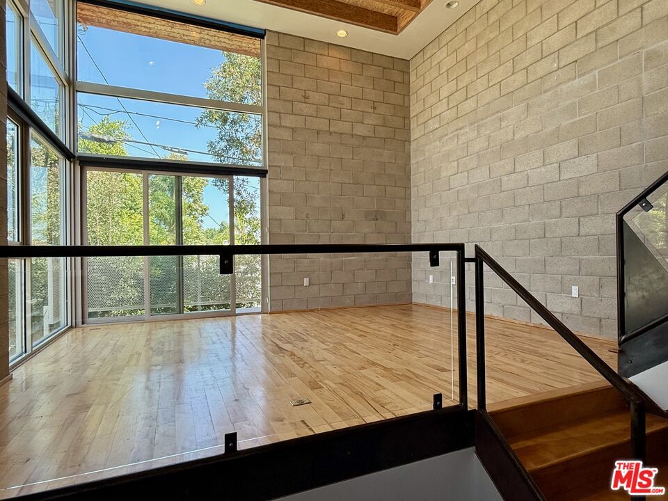 Empty room, Interior, Recessed Lighting, Stone Walls, Wood Texture Flooring