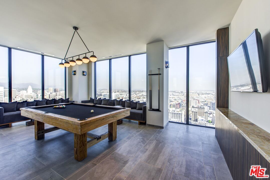 Billiard Table, Chandelier, Game Room, Interior, Pendant Lights, Wood Texture Flooring