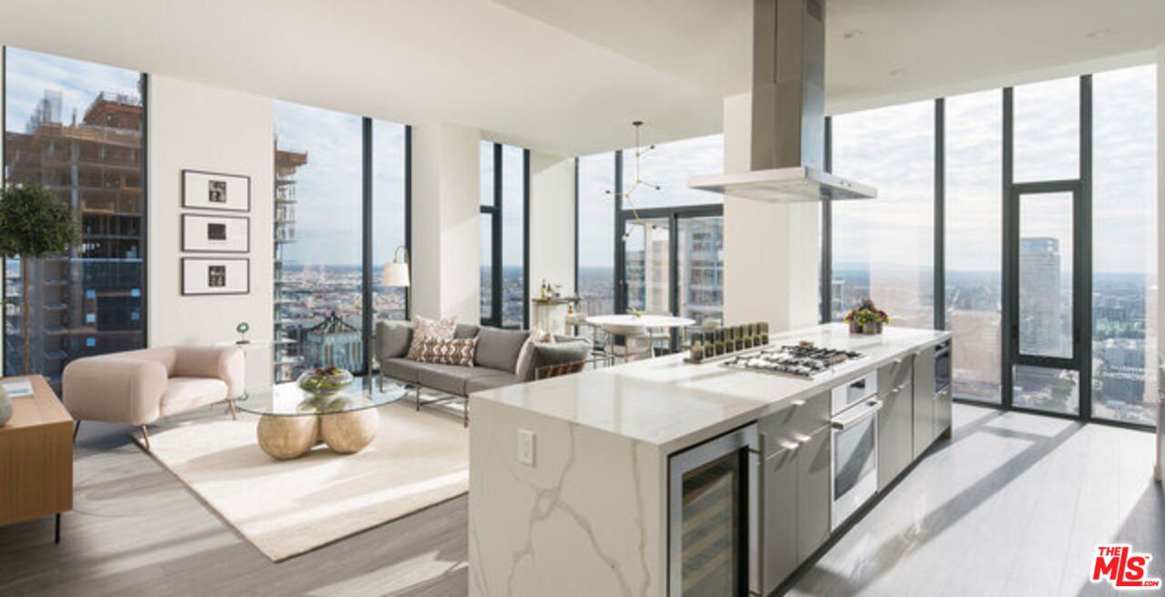 Interior, Kitchen, Living room, Pendant Lights, Recessed Lighting, Stainless Steel Appliances, Water, Wood Texture Flooring