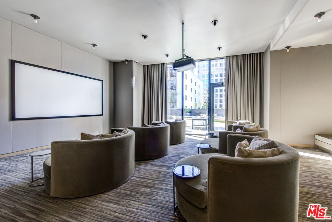 Interior, Projection Screen, Recessed Lighting, Theatre Room, Wood Texture Flooring