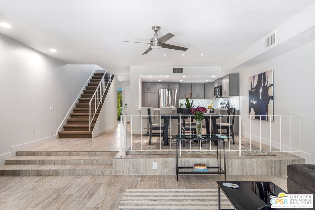 Dining room, Interior, Kitchen, Recessed Lighting, Stainless Steel Appliances, Wood Texture Flooring