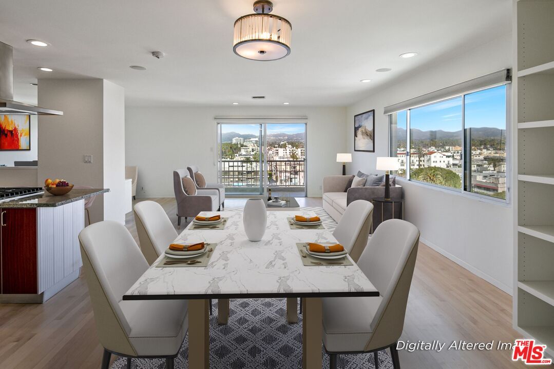 Dining room, Interior, Recessed Lighting, Wood Texture Flooring