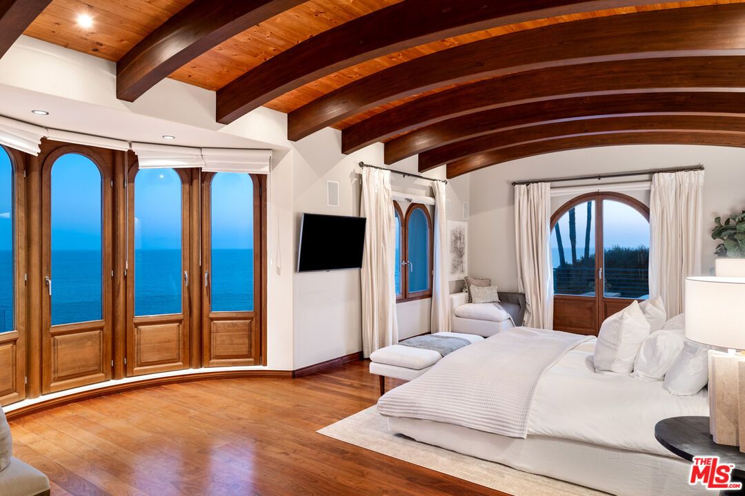 Bedroom, Interior, Recessed Lighting, Water, Wooden Beams, Wooden Ceilings, Wood Texture Flooring
