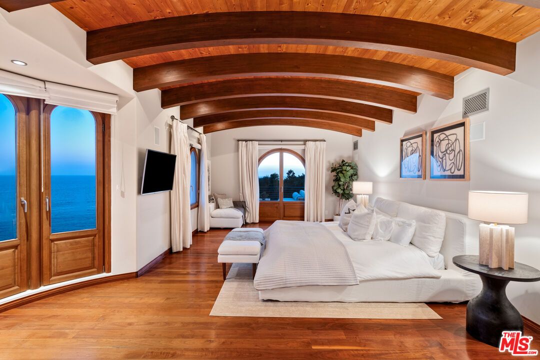Bedroom, Interior, Recessed Lighting, Water, Wooden Beams, Wooden Ceilings, Wood Texture Flooring