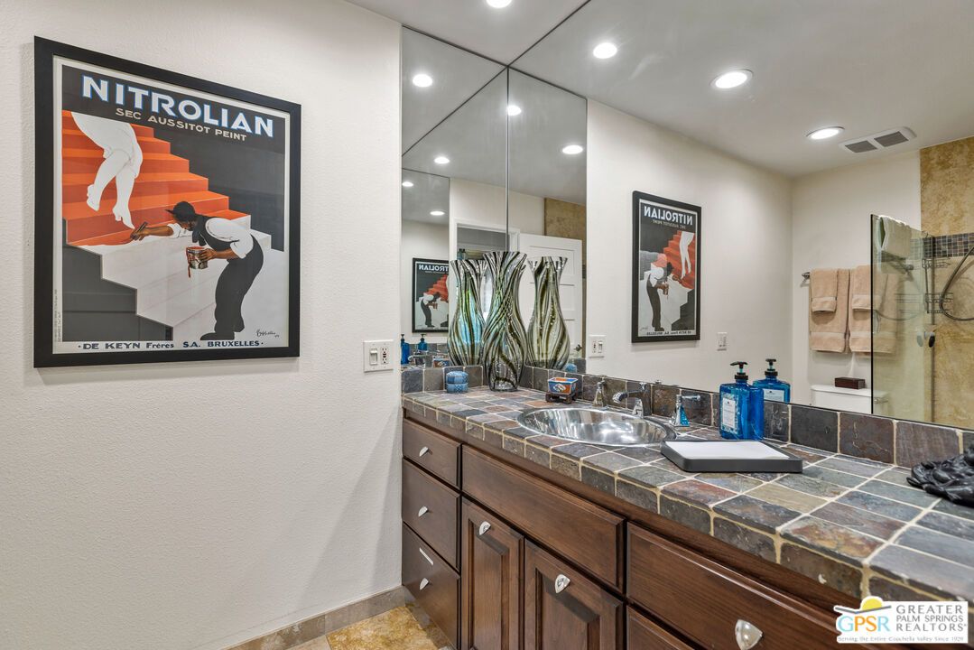 Bathroom, Dual Sink Vanities, Interior, Recessed Lighting, Tile Countertops