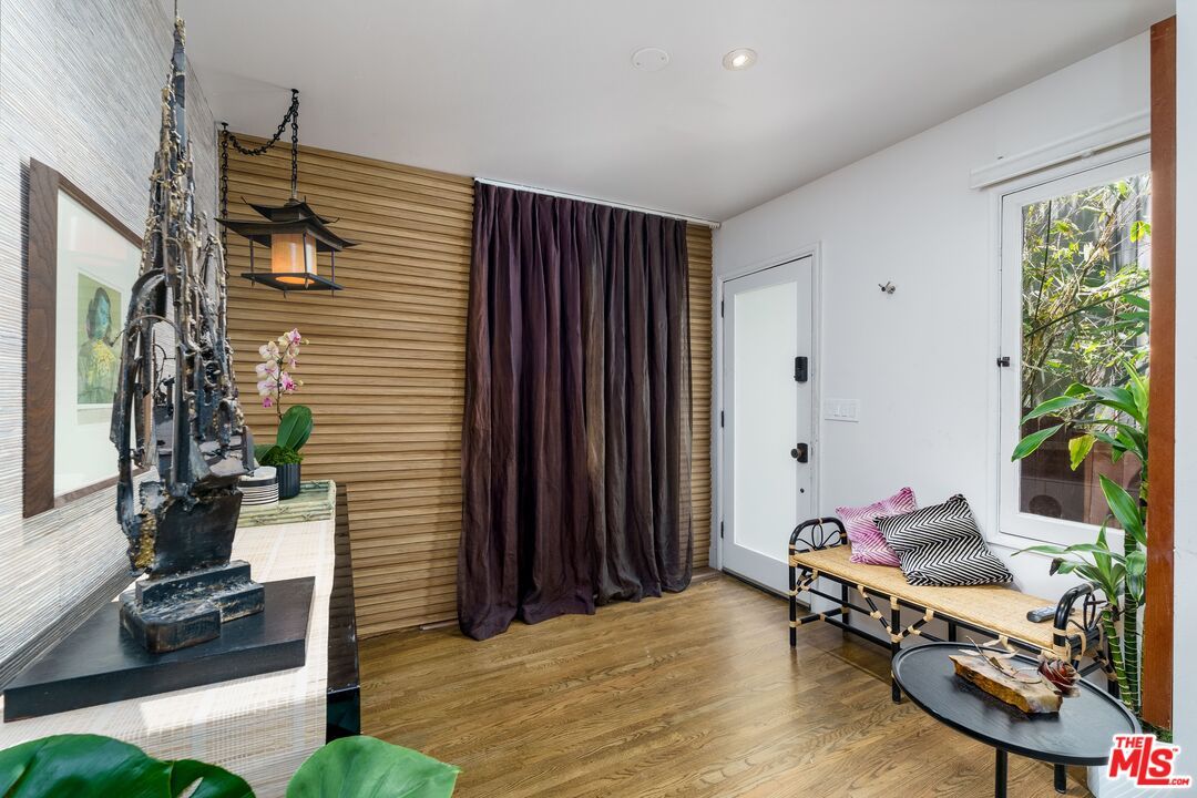 Fireplace, Interior, Recessed Lighting, Wood Texture Flooring, Wooden Walls