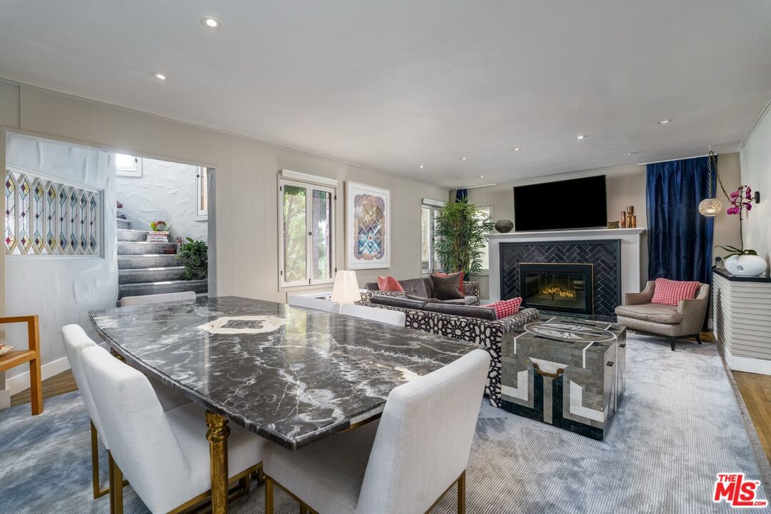 Dining room, Fireplace, Interior, Living room, Recessed Lighting