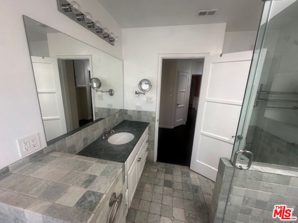 Bathroom, Dual Sink Vanities, Glass Shower, Interior, Tile Countertops