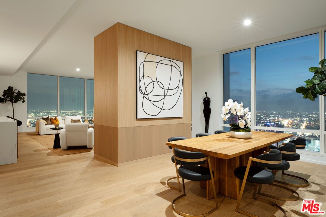 Dining room, Interior, Recessed Lighting, Wood Texture Flooring