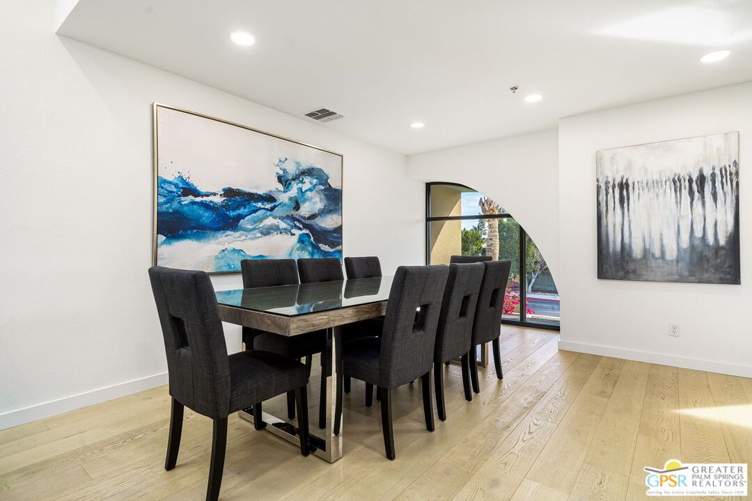 Dining room, Interior, Recessed Lighting, Wood Texture Flooring