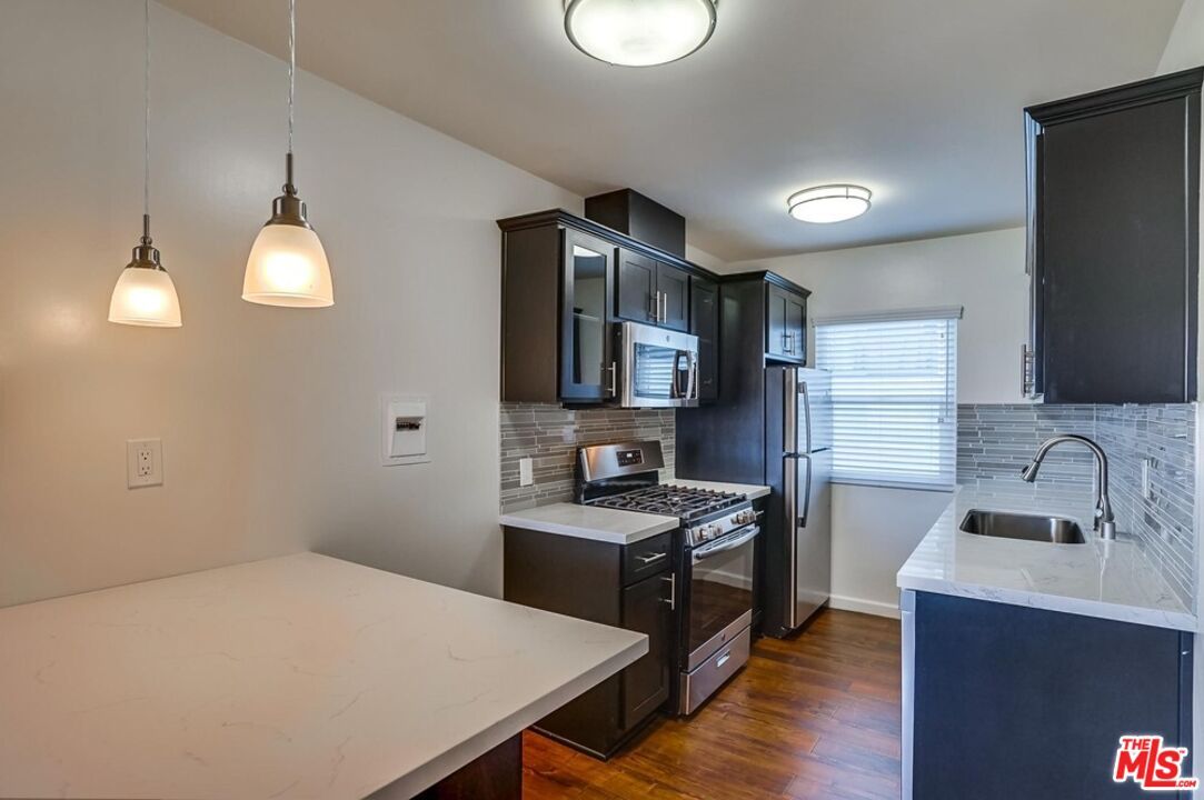 Interior, Kitchen, Pendant Lights, Stainless Steel Appliances, Wood Texture Flooring
