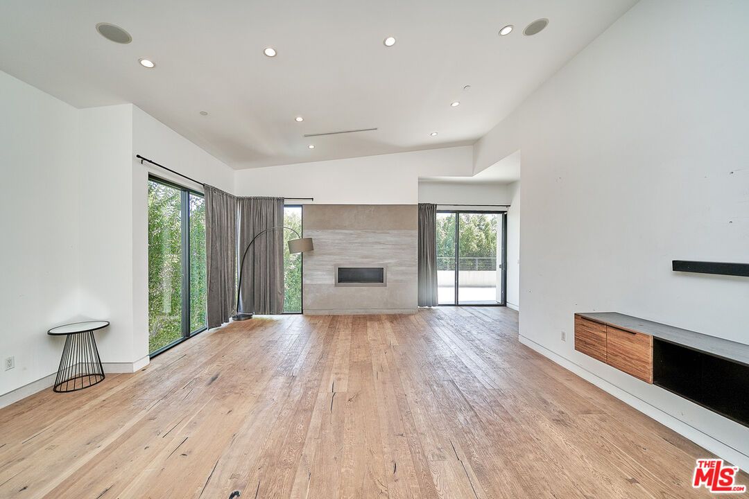 Empty room, Fireplace, Interior, Recessed Lighting, Wood Texture Flooring