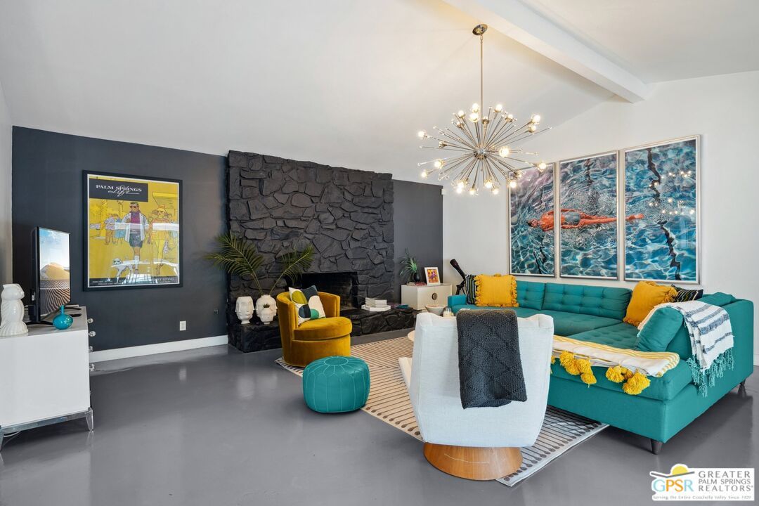 Fireplace, Interior, Living room, Pendant Lights, Stone Walls