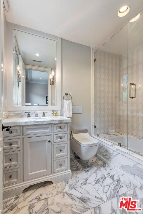 Bathroom, Glass Shower, Interior, Marble, Recessed Lighting