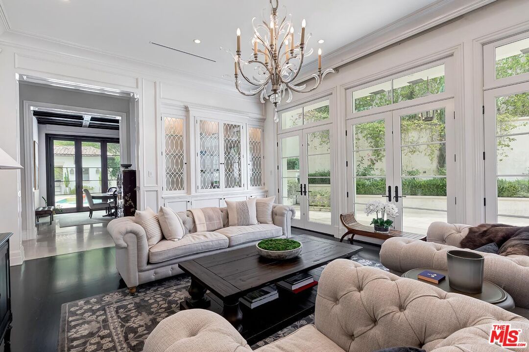Chandelier, Interior, Living room, Recessed Lighting, Sun Room, Wood Texture Flooring