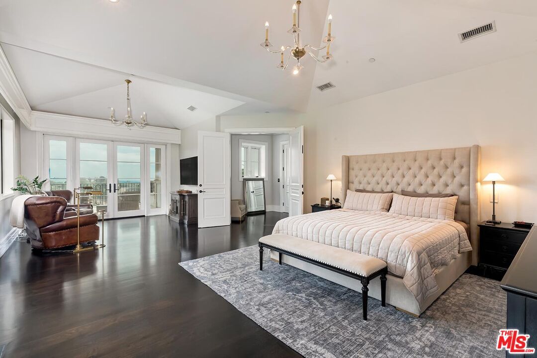 Bedroom, Chandelier, Interior, Recessed Lighting, Wood Texture Flooring