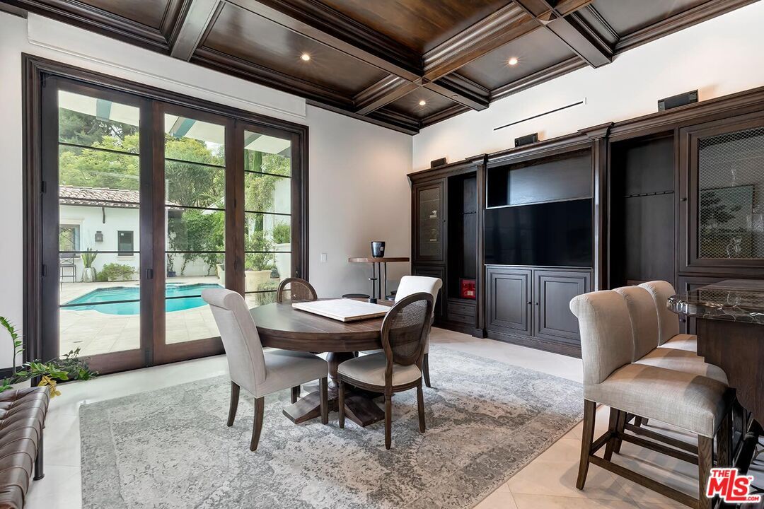 Dining room, Interior, Pool, Recessed Lighting, Wooden Ceilings