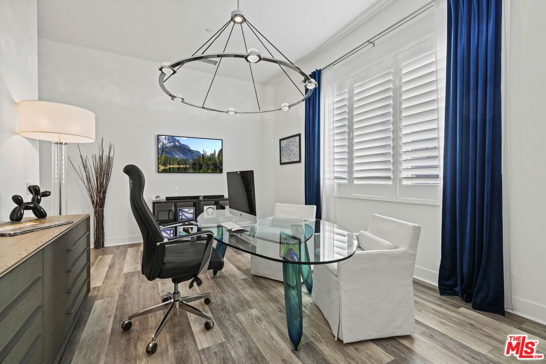 Chandelier, Home Office, Interior, Pendant Lights, Wood Texture Flooring
