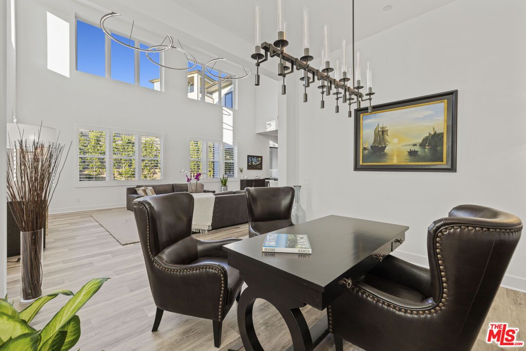 Dining room, Interior, Living room, Pendant Lights, Wood Texture Flooring
