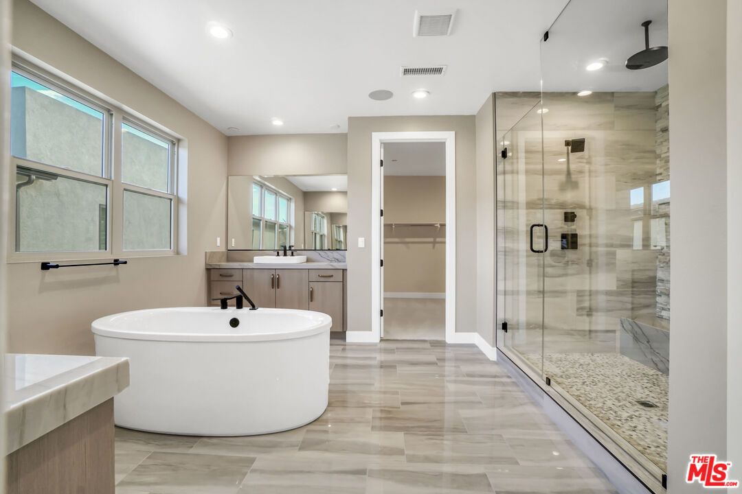 Bathroom, Dual Sink Vanities, Free Standing Baths, Glass Shower, Interior, Recessed Lighting