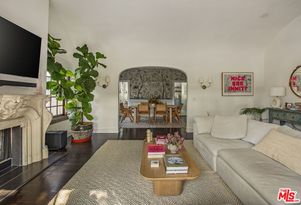 Dining room, Fireplace, Interior, Living room, Wood Texture Flooring