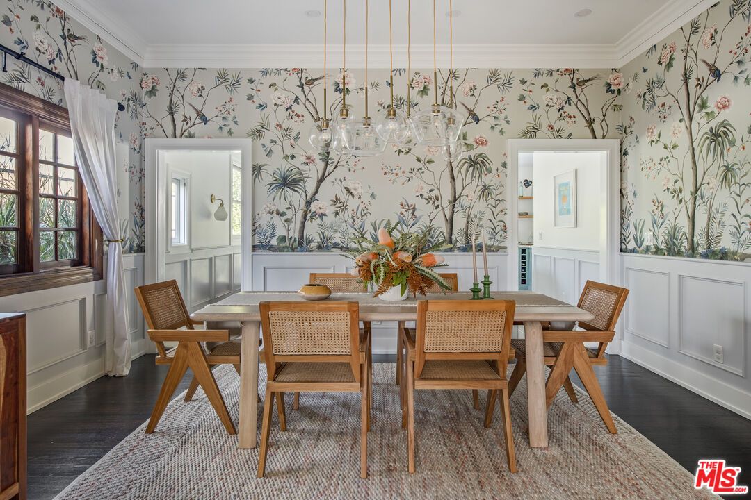 Dining room, Interior, Pendant Lights, Wood Texture Flooring