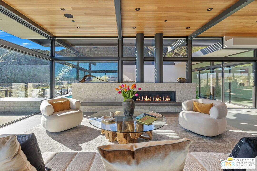 Fireplace, Interior, Living room, Recessed Lighting, Sun Room, Wooden Ceilings