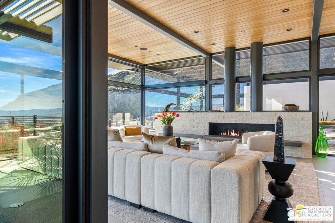 Fireplace, Interior, Living room, Recessed Lighting, Wooden Ceilings