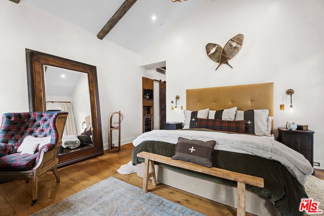 Bedroom, Interior, Recessed Lighting, Wooden Beams, Wood Texture Flooring