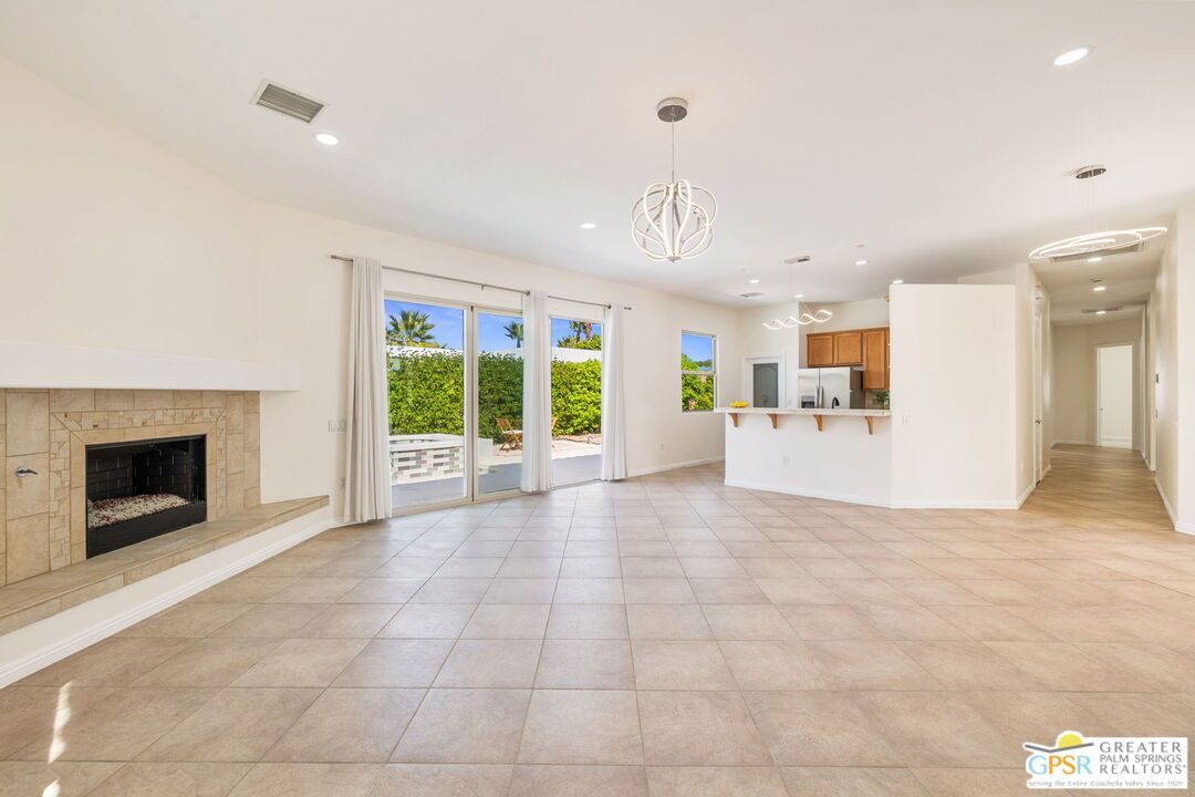 Empty room, Fireplace, Interior, Kitchen, Pendant Lights, Recessed Lighting