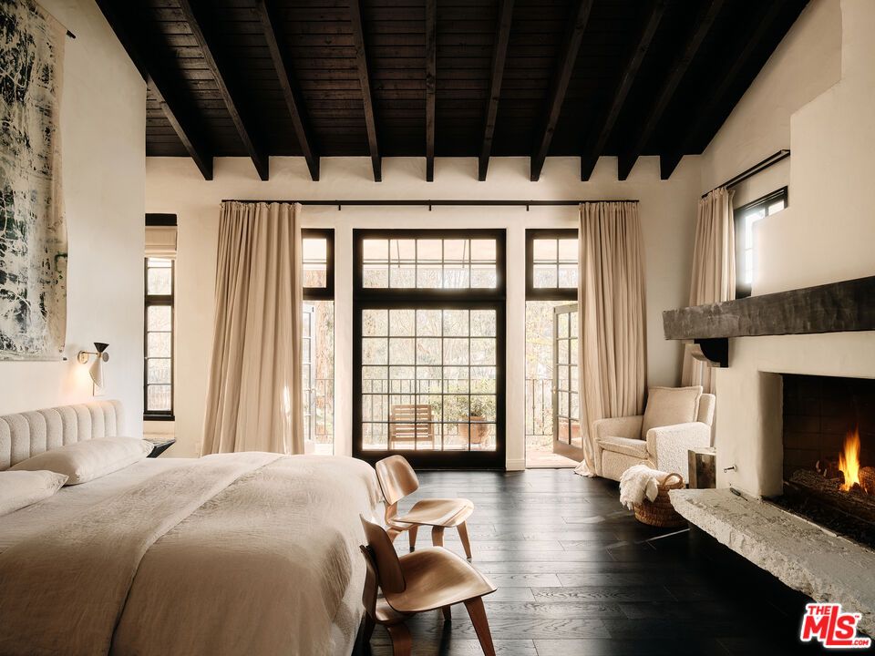 Bedroom, Fireplace, Interior, Wooden Beams, Wooden Ceilings, Wood Texture Flooring