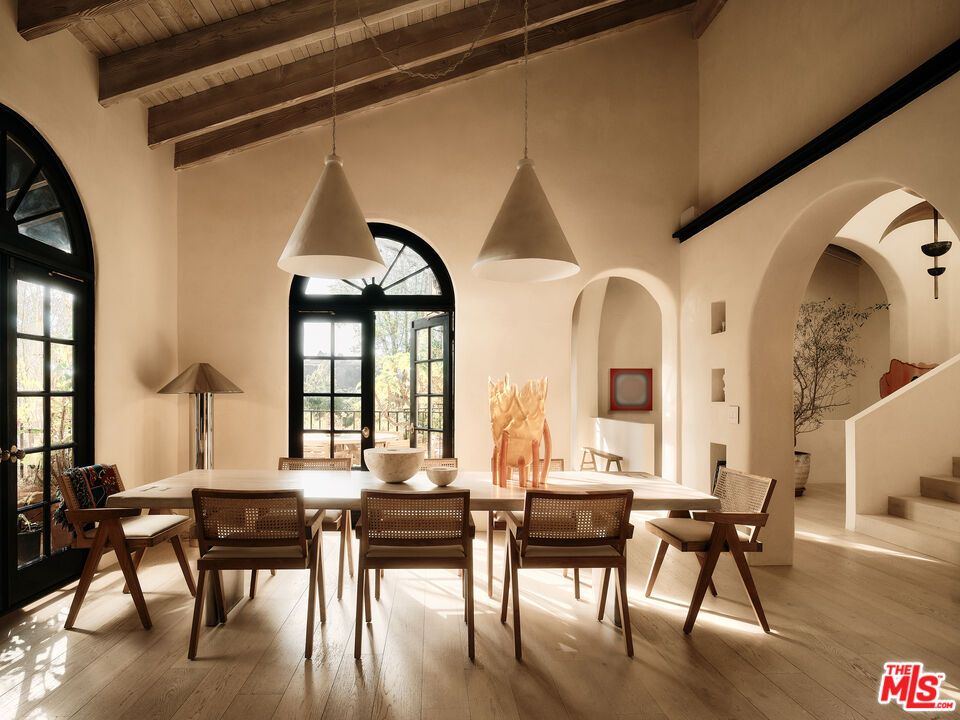 Dining room, Interior, Pendant Lights, Wooden Beams, Wooden Ceilings, Wood Texture Flooring