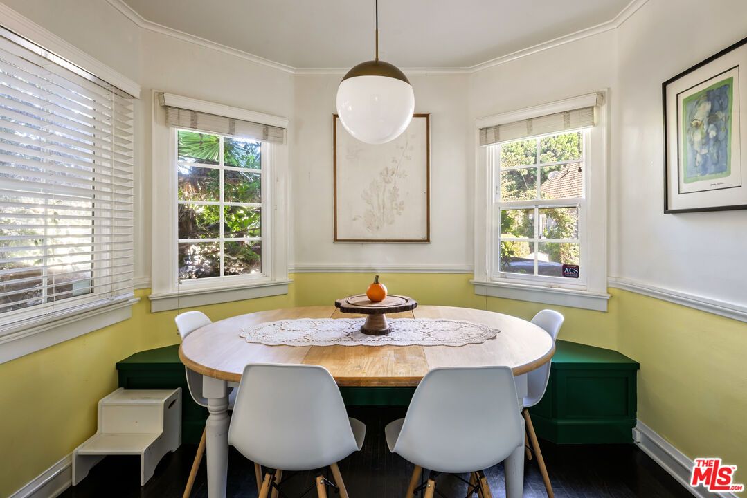 Dining room, Interior, Pendant Lights, Wood Texture Flooring